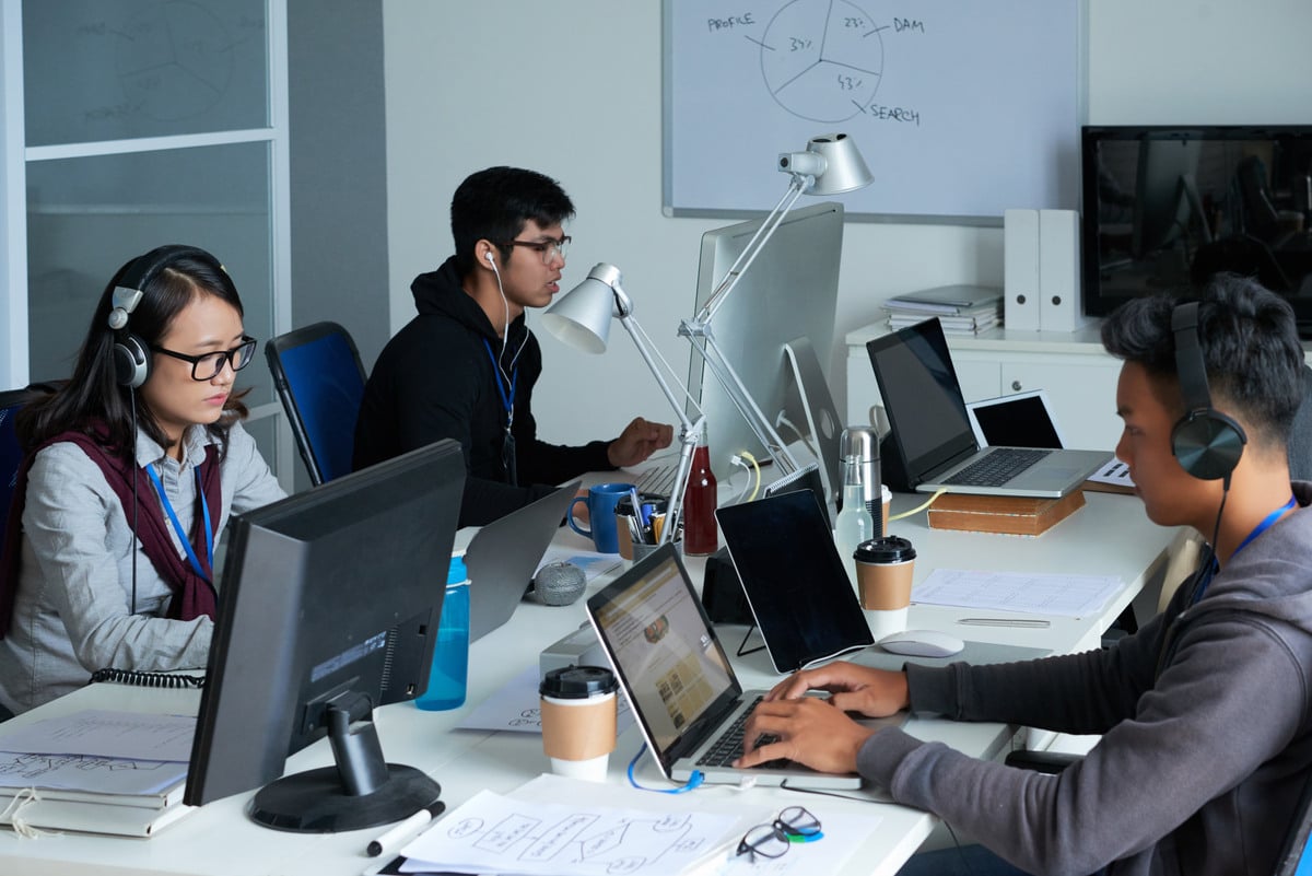 Nearshore software development team collaborating on IT projects